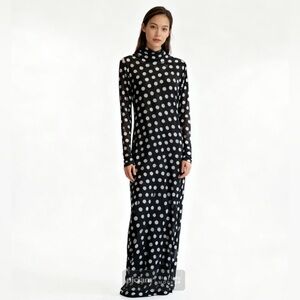 AFRM Polka Dot, mesh , Maxi Dress,long sleeve , mock neck